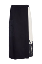 Load image into Gallery viewer, MOCK WRAP SKIRT WITH PLACEMENT PRINT - BLACK AND SAND