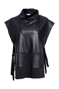 Naya LEATHERETTE TOP WITH TIE DETAIL - BLACK