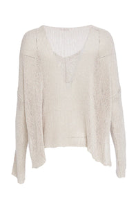 LOOSE WEAVE V NECK KNIT - ALMOND