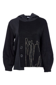 PLACEMENT PRINT TOP WITH HOOD - BLACK AND SAND