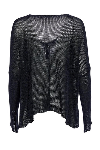 LOOSE WEAVE V NECK KNIT - BLACK