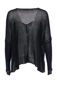 LOOSE WEAVE V NECK KNIT - BLACK