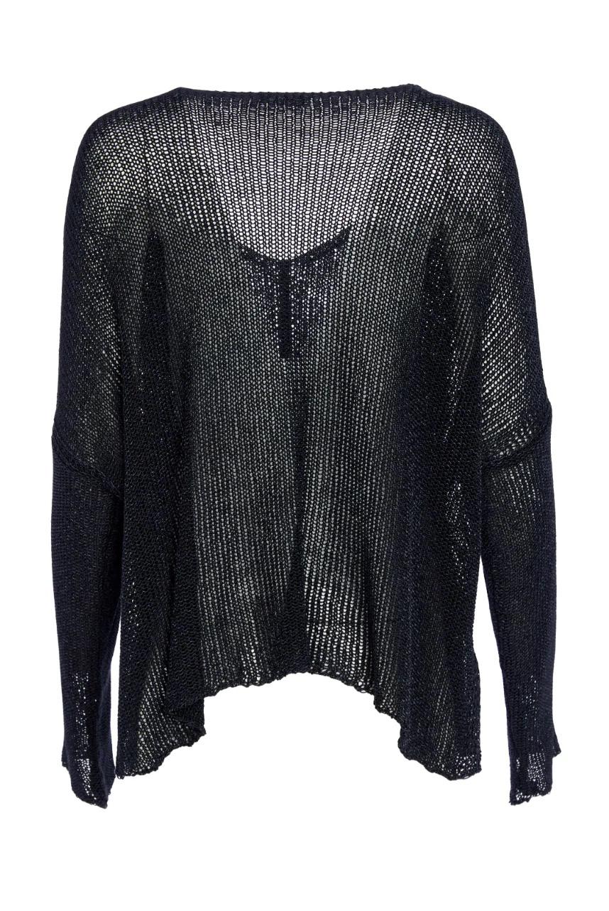 LOOSE WEAVE V NECK KNIT - BLACK