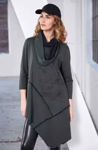 NAYA TOP WITH DIPPED HEMLINE - FOREST AND BLACK