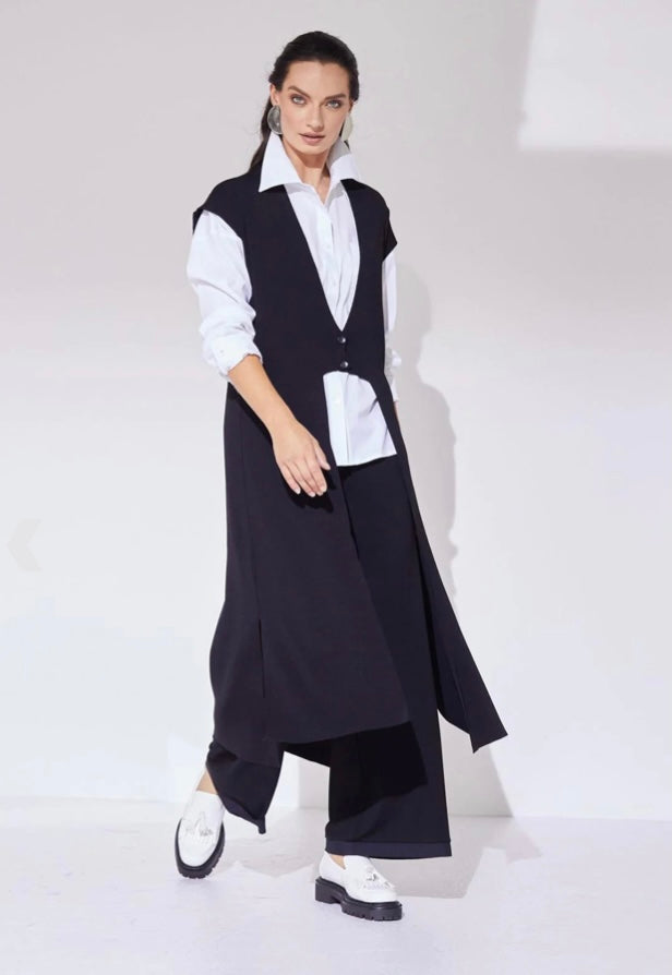 Naya black and white waistcoat with cut away hem
