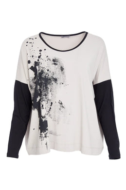 NAYA PLACEMENT PRINT TOP - TAUPE AND BLACK
