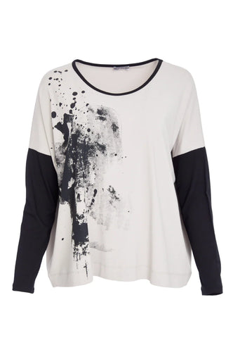 NAYA PLACEMENT PRINT TOP - TAUPE AND BLACK