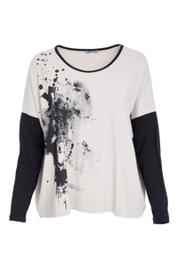 NAYA PLACEMENT PRINT TOP - TAUPE AND BLACK