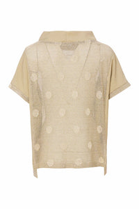 HIGH NECK LUREX SPOT KNIT TOP - BISCUIT