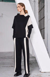 WIDE LEG TROUSER WITH CONSTRAST - BLACK AND SAND