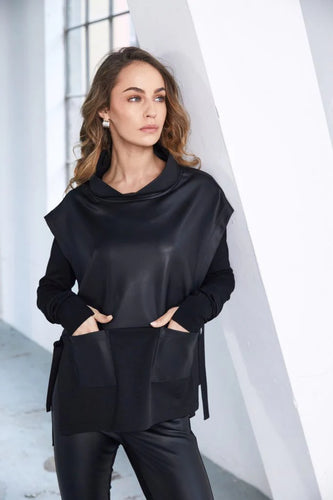 Naya LEATHERETTE TOP WITH TIE DETAIL - BLACK