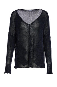 LOOSE WEAVE V NECK KNIT - BLACK