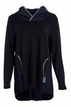 Load image into Gallery viewer, Naya HOODED TOP WITH CONTRAST RIBBED TRIM DETAIL - BLACK AND FOREST