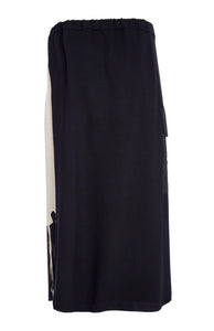 MOCK WRAP SKIRT WITH PLACEMENT PRINT - BLACK AND SAND