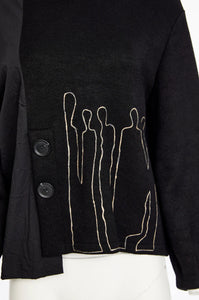PLACEMENT PRINT TOP WITH HOOD - BLACK AND SAND