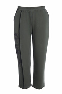 NAYA SLIM LEG PANT WITH PRINT DETAIL - FOREST AND BLACK