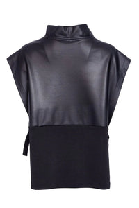 Naya LEATHERETTE TOP WITH TIE DETAIL - BLACK