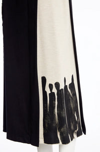 MOCK WRAP SKIRT WITH PLACEMENT PRINT - BLACK AND SAND