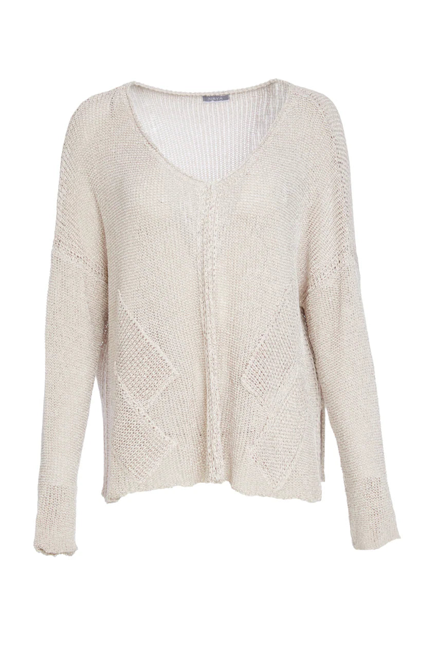 LOOSE WEAVE V NECK KNIT - ALMOND