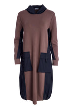 Load image into Gallery viewer, DRESS WITH HOOD - COCOA AND BLACK
