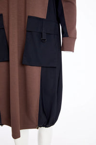 DRESS WITH HOOD - COCOA AND BLACK
